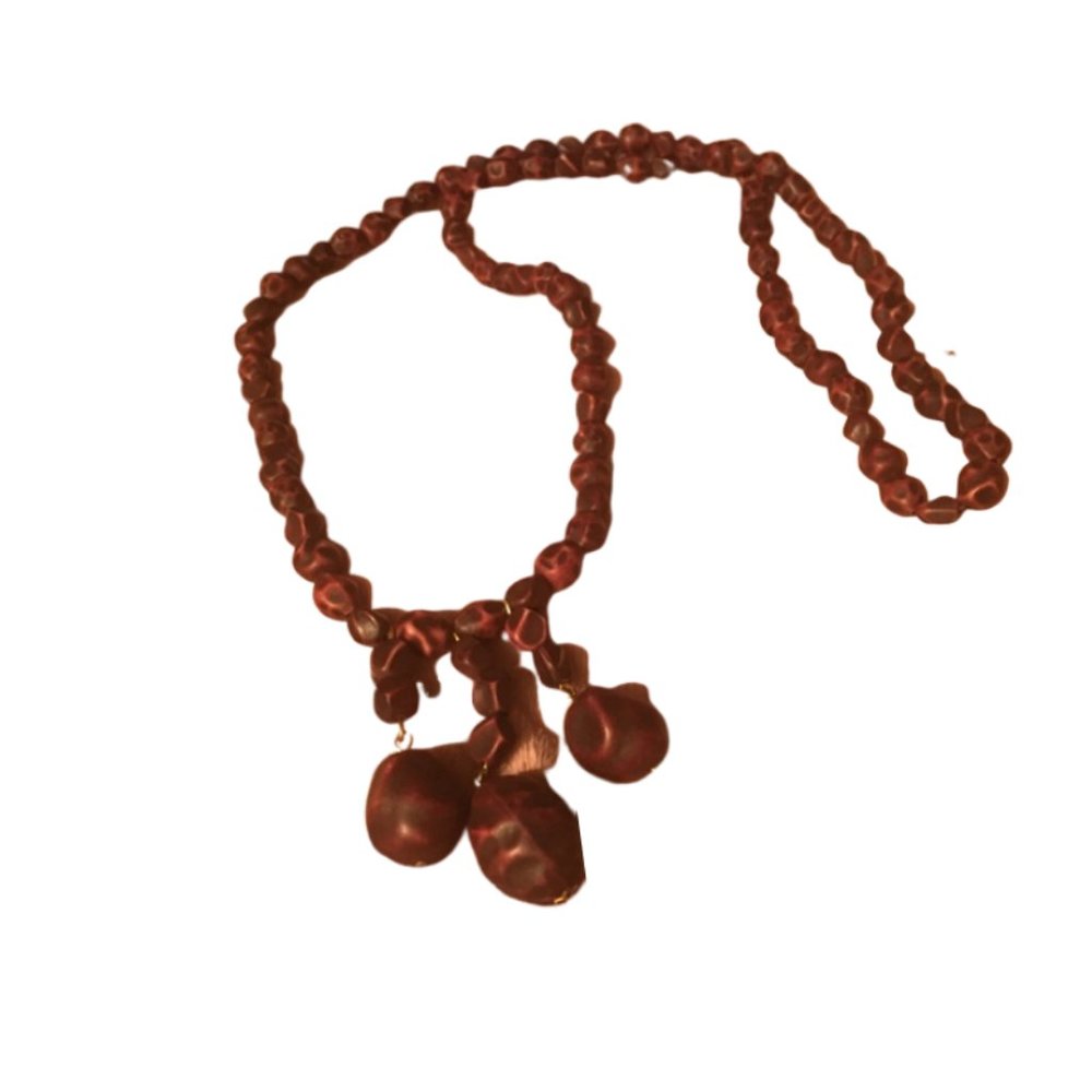 Long textured brown wood bead necklace